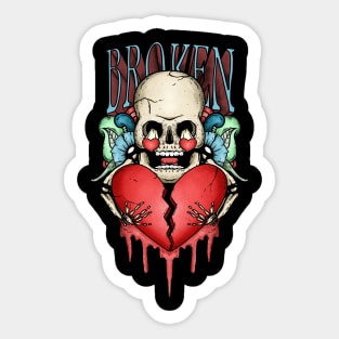 Broken Heart Skull Sticker